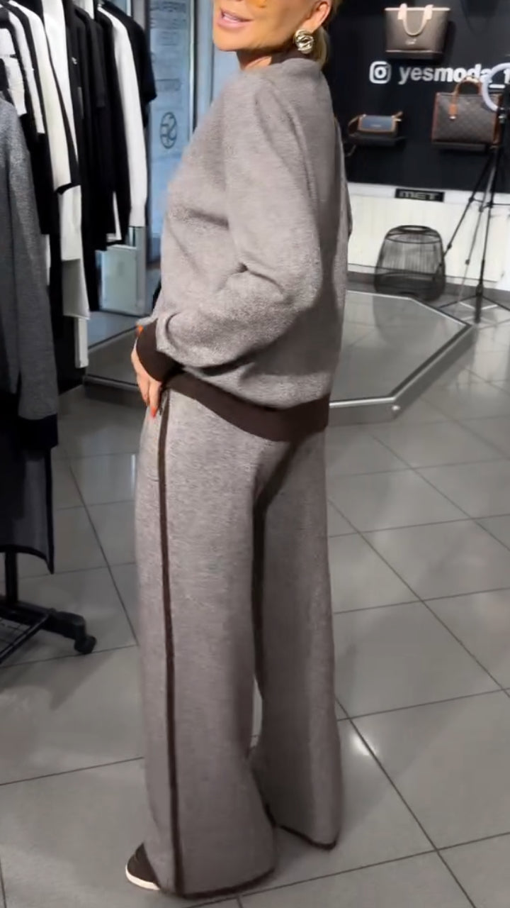 Color Block V-Neck Knit Two Piece Outfit Set