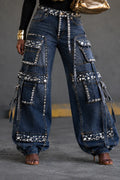 Rhinestone Cargo Baggy Denim Pants