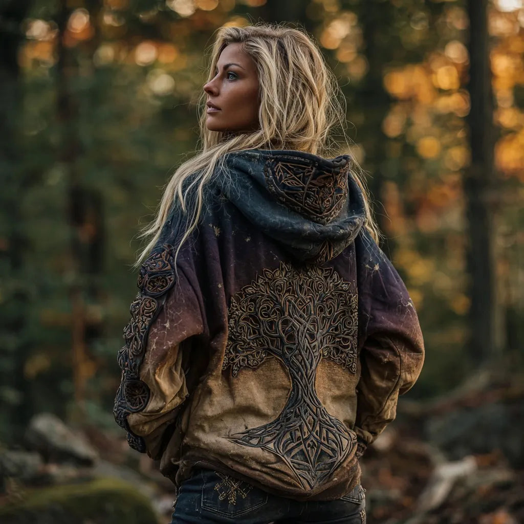 Women's Viking Tree Of Life Cozy Gradient Bohemian Hoodie