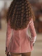 Pink Velvet Stitching Leopard Print One Button Blazer