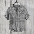 Men'S Viking Totem Graphic Art Linen Blend Shirt