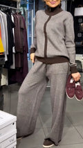 Grey Knit Two Piece Tracksuit Set