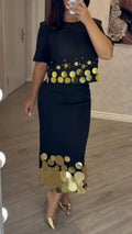 Black Gold Sequin Two‑Piece Skirt Set