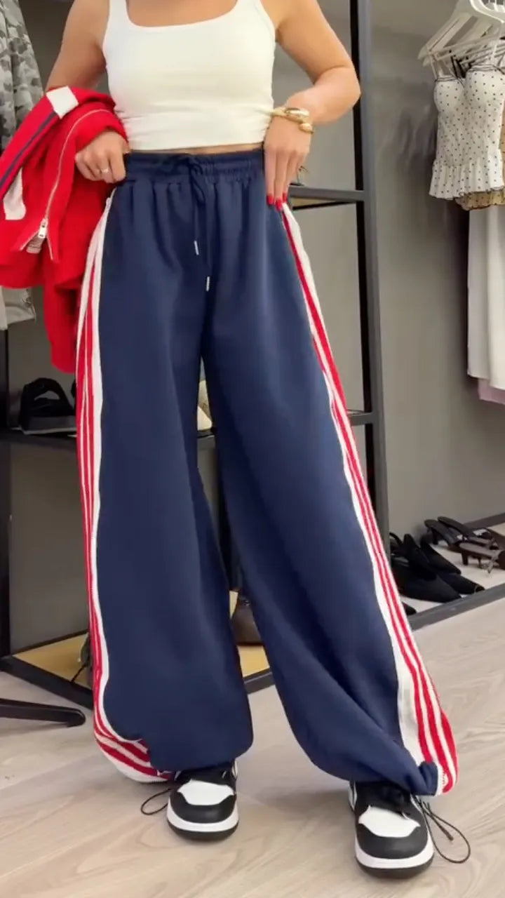 Side Stripe Wide Leg Track Pants