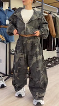Cropped Jacket And Baggy Pants Two Piece