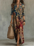 Vintage Floral Print Cotton And Linen Shirt Dress