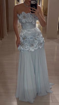 3D Floral Strapless Long Evening Dress