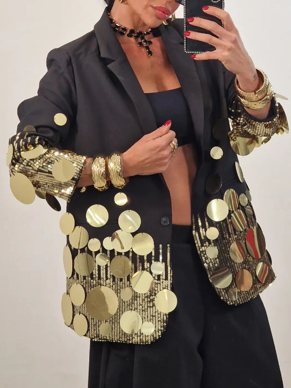 Black Gold-Disc Sequin Statement Blazer