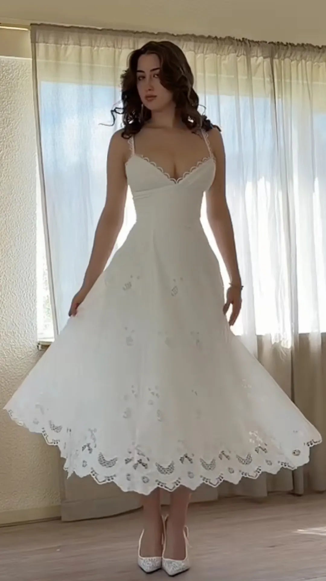 White Eyelet Lace Midi Dress