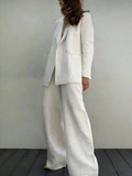 Women's Minimalist Cotton-linen Suit With Wide-leg Pants