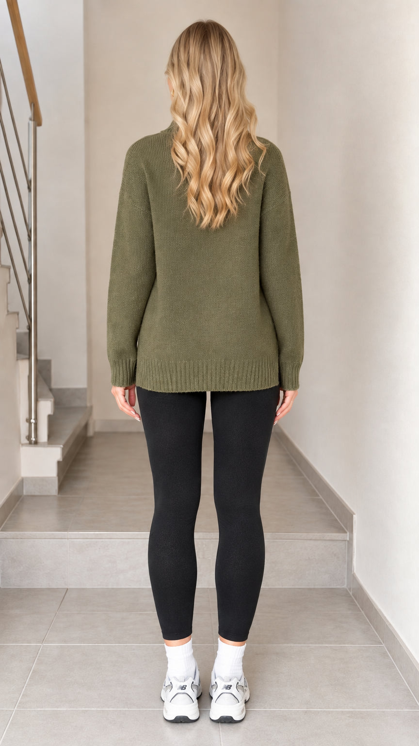 Women's Mock Neck Side Slit Knit Sweater Relaxed Fit Pullover