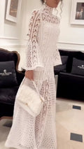 Lace High Neck Bell Sleeve Maxi Dress