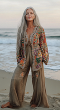 Vacation seaside elegant embroidery top + pant two piece set e5e1