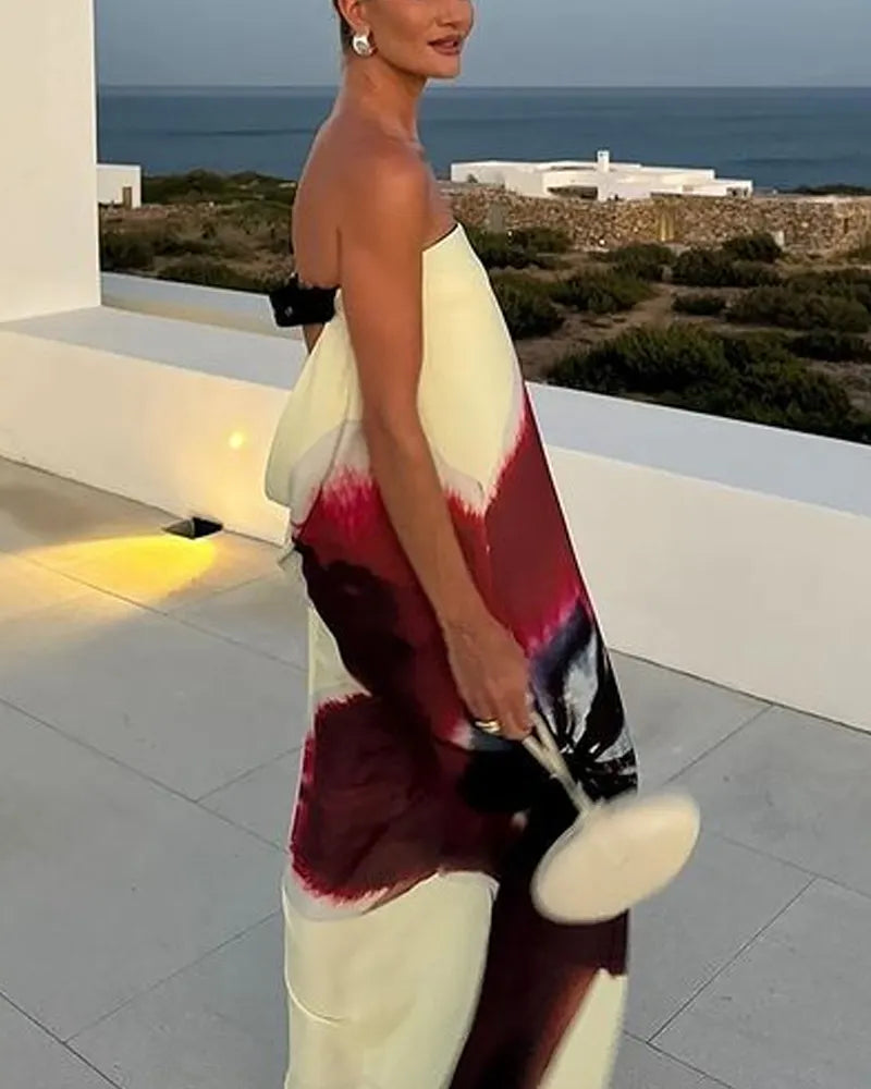 Fashion Print Design Sense Backless Dress