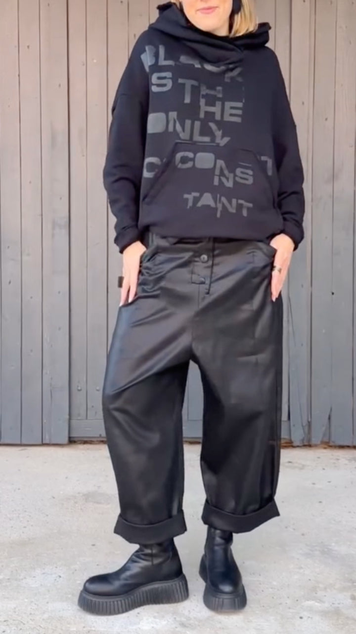 Graphic Cowl-Neck Top & Wide-Leg Pants Set