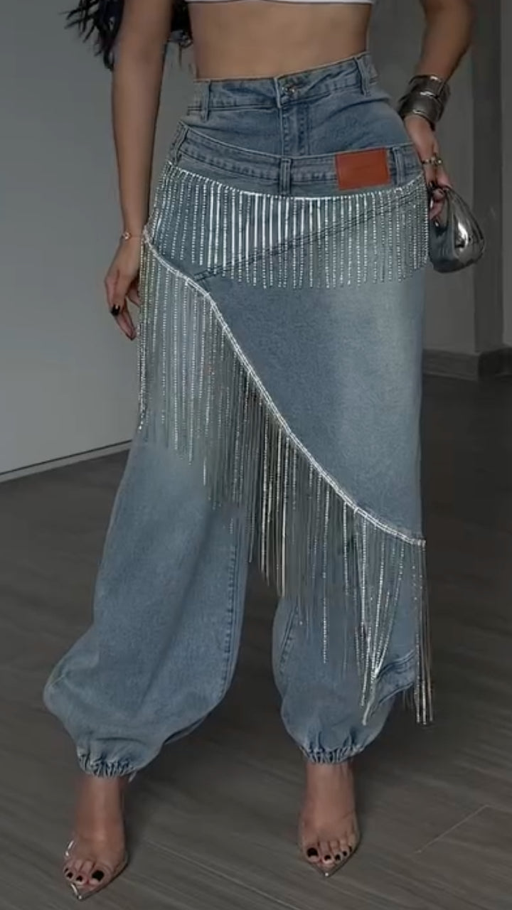 Crystal Fringe Balloon Jeans