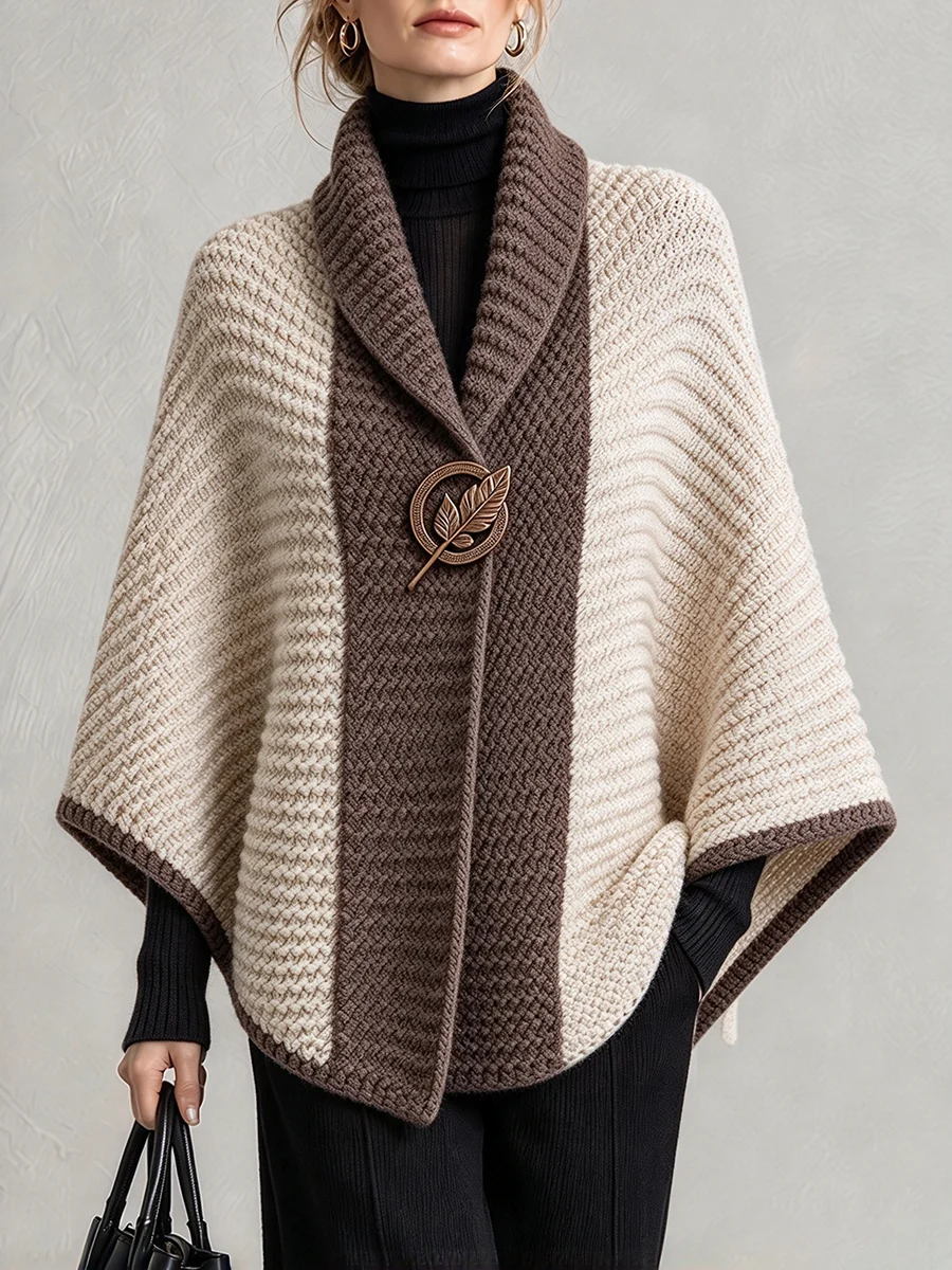 🤲LAST DAY SAVE 49% ⏰Vintage-style Elegant Color-block Chunky Knit Cape