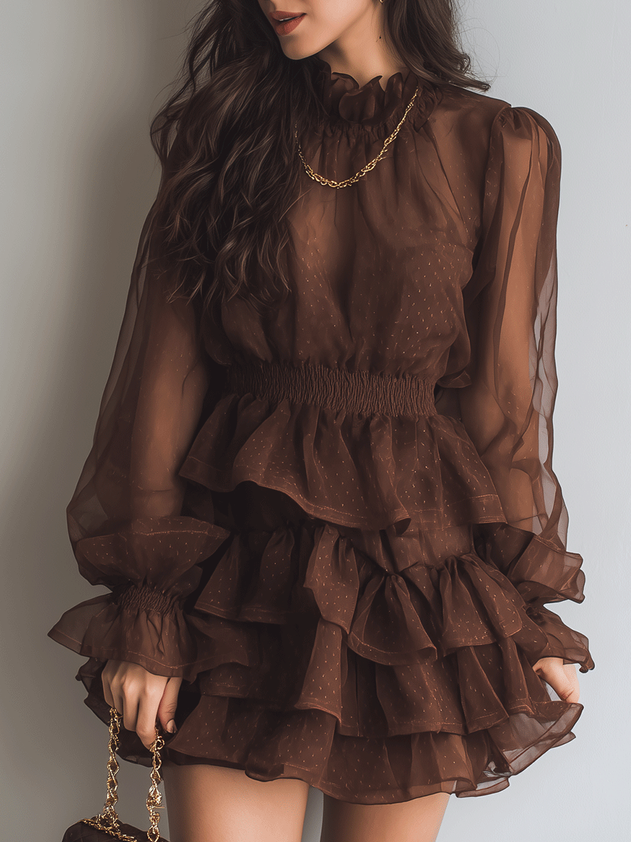 Vintage Boho Layered Chiffon Ruffle Mini Dress