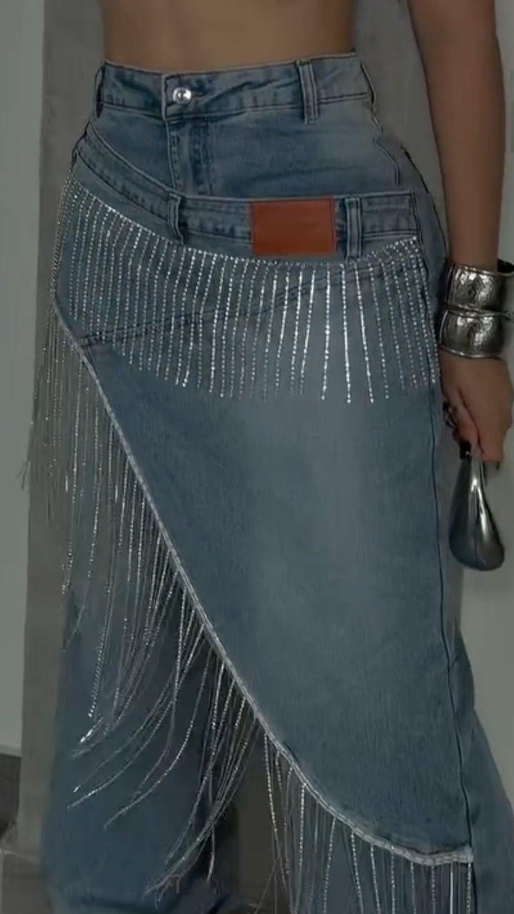 Crystal Fringe Balloon Jeans