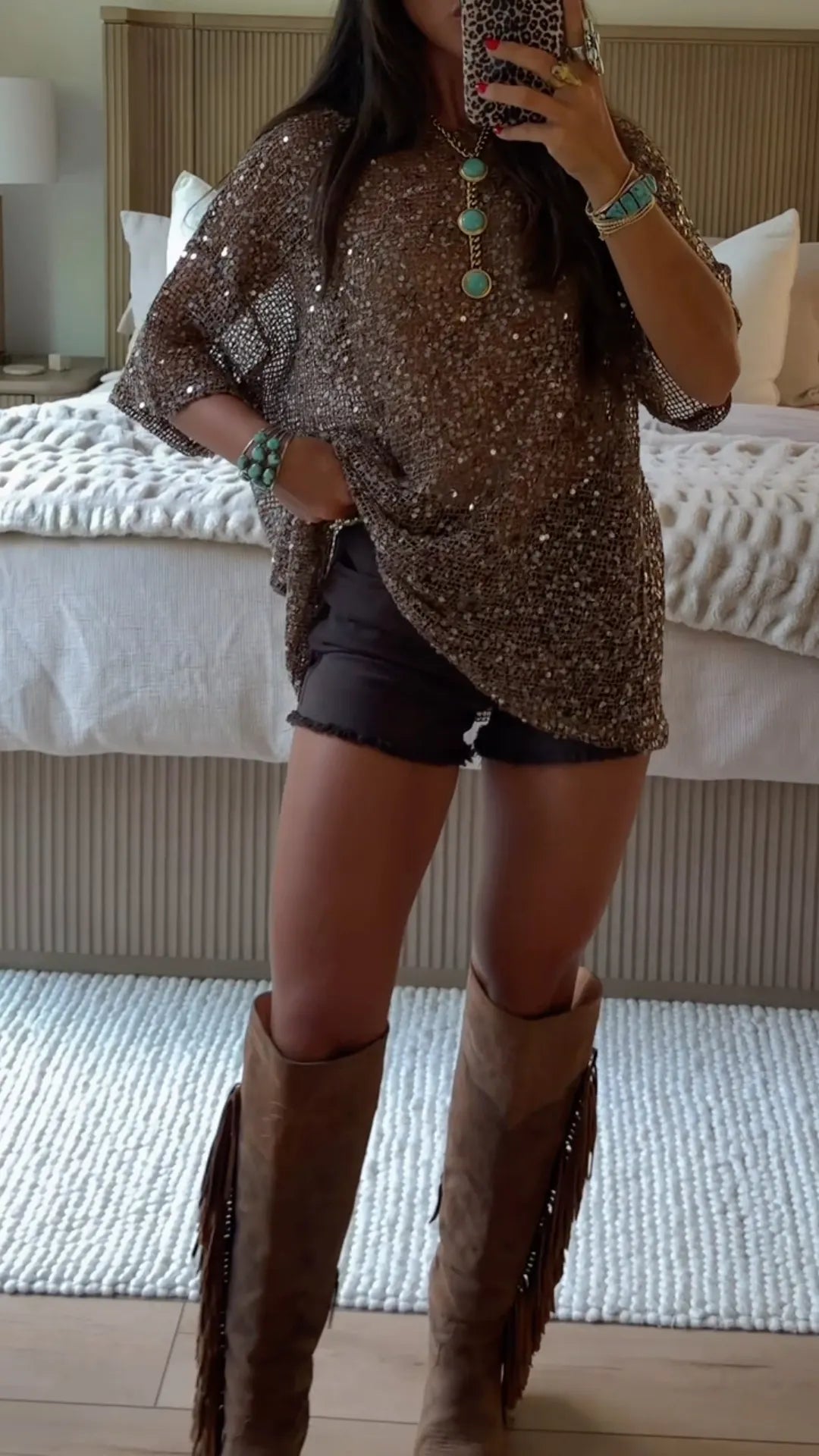 Sequin Mesh Oversized Blouse Top  Dress