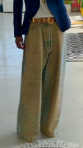 Gold Shimmer High-Waisted Wide-Leg Pants