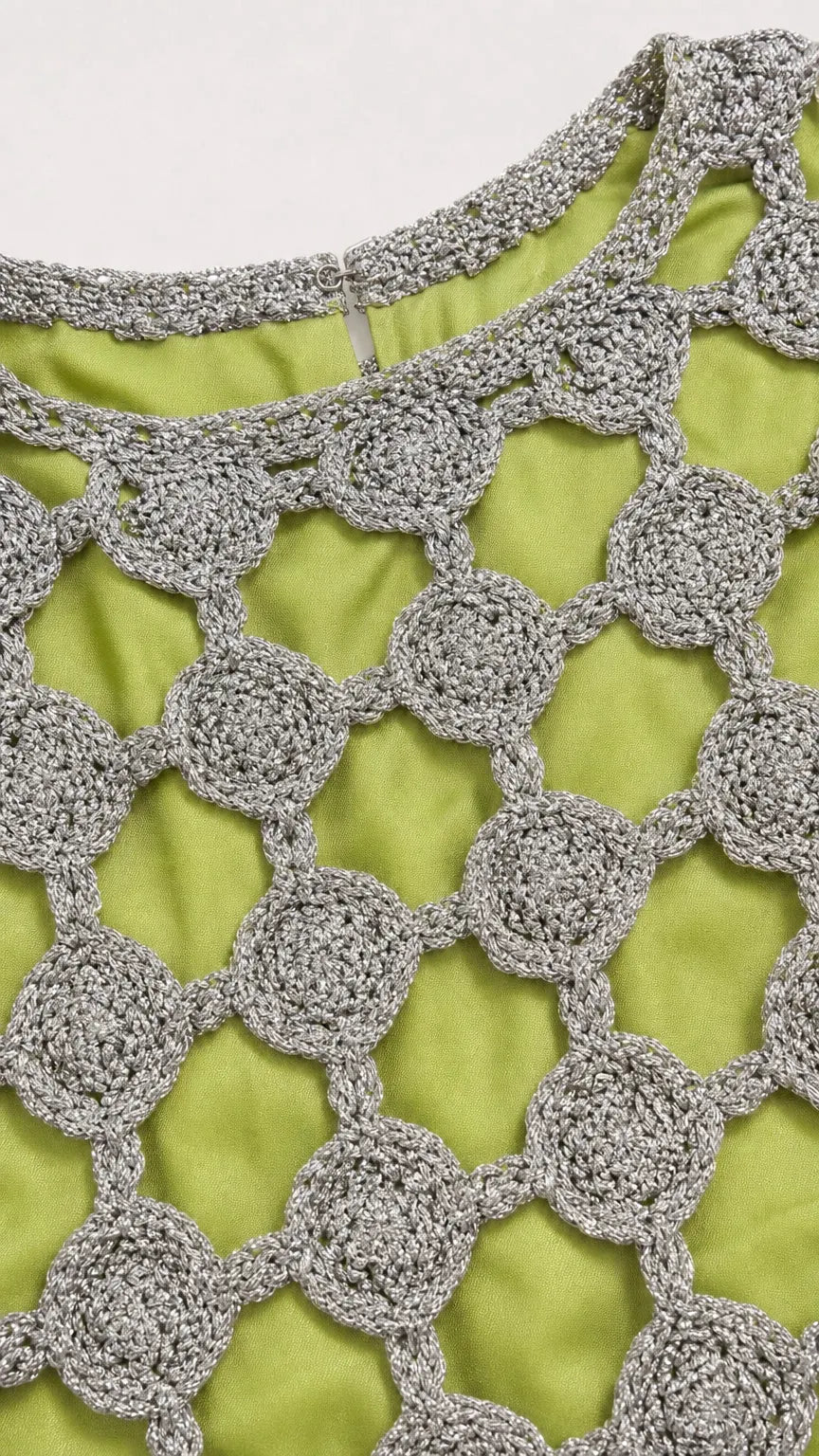Chic Metallic Crochet Overlay Shift Dress