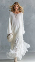 White Off Shoulder Chunky Knit Maxi Dress