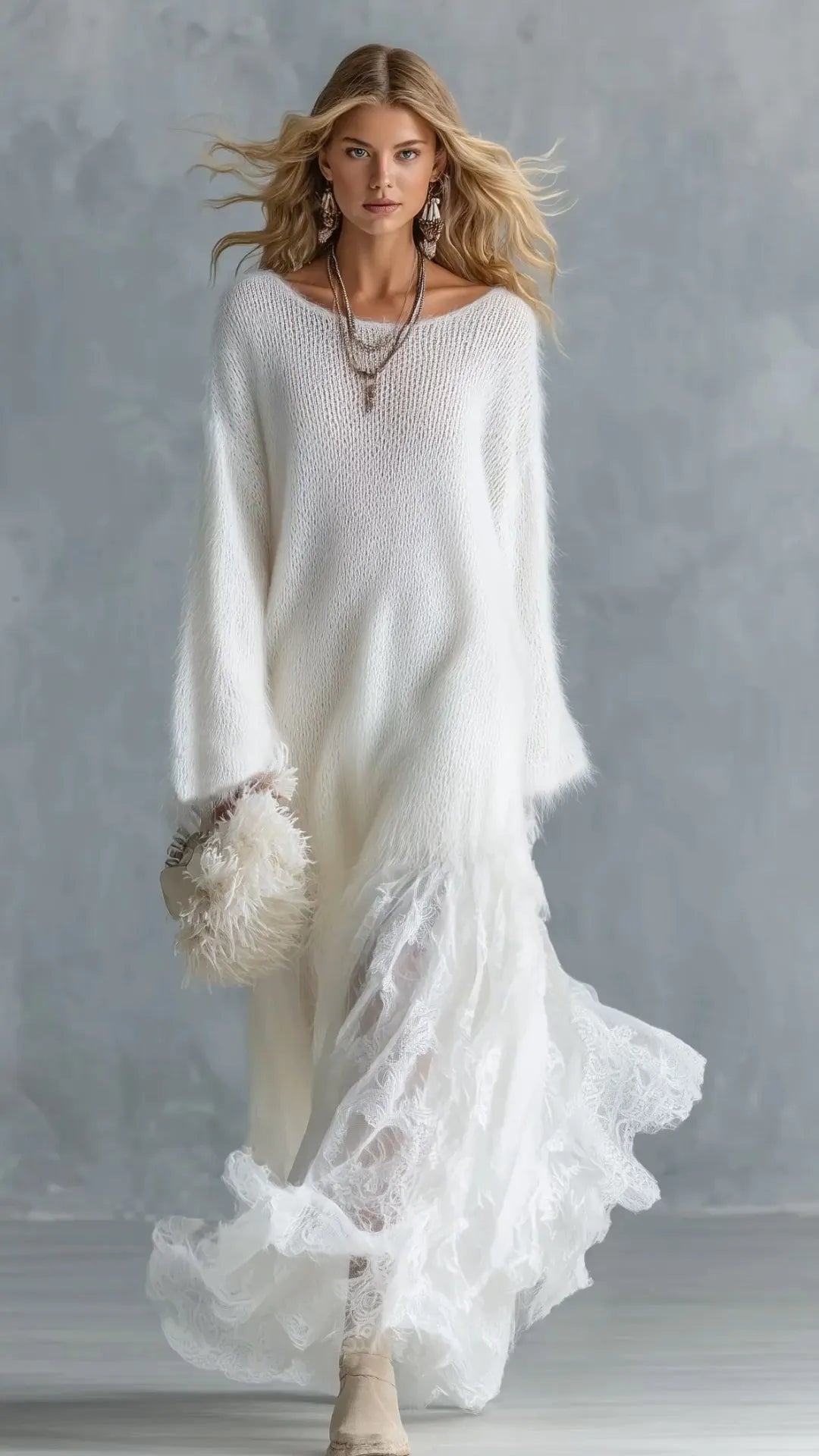 White Off Shoulder Chunky Knit Maxi Dress