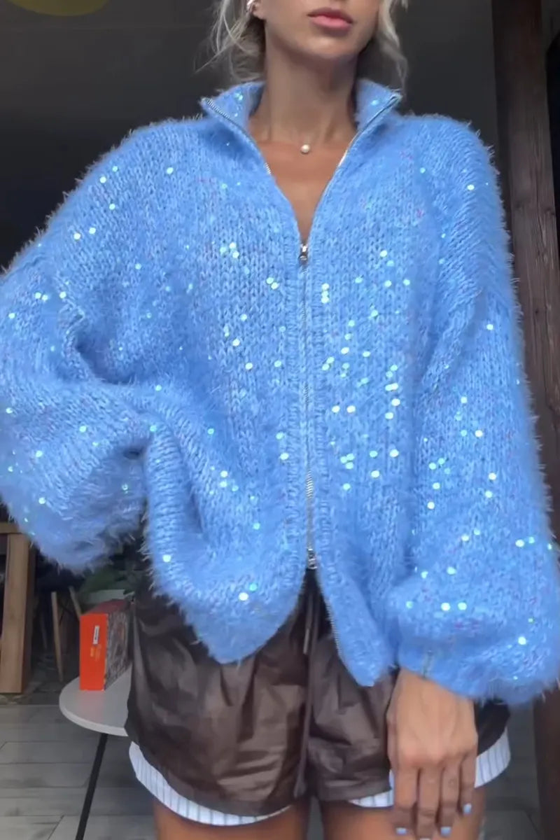 Women's Casual Warm Sequins Knit Cardigan
