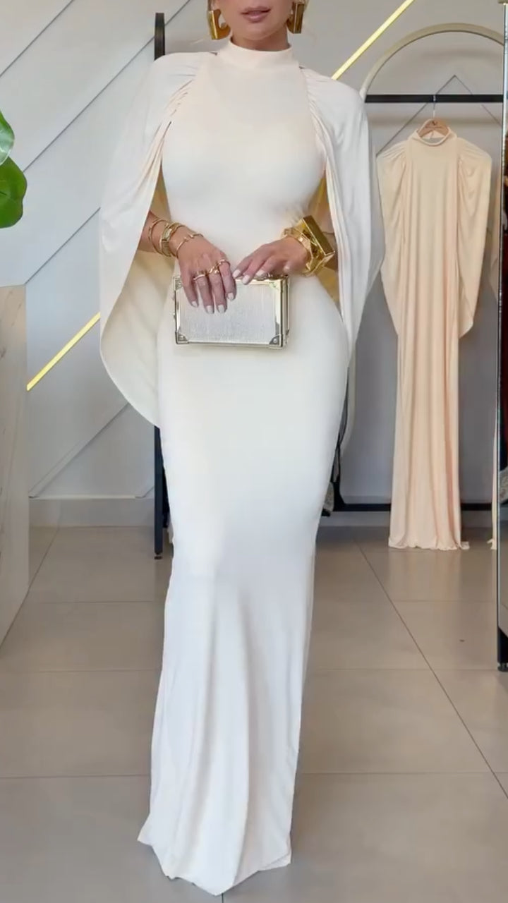 Elegant Cape-Sleeve Maxi Dress