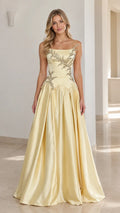 Strapless Beaded Embroidered Basque Waist Satin Formal Ball Gown