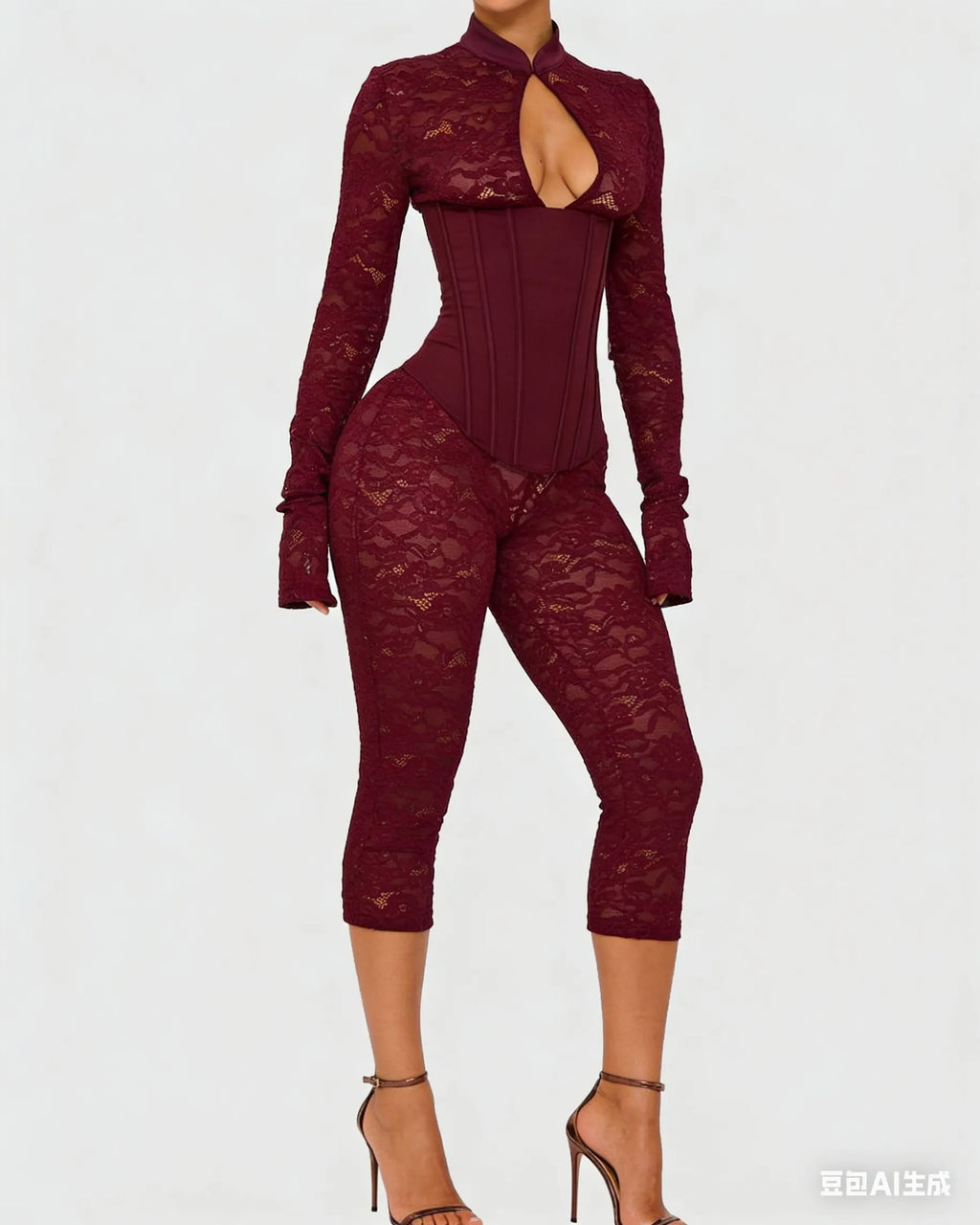Lace Corset Long-sleeved Hourglass Jumpsuit