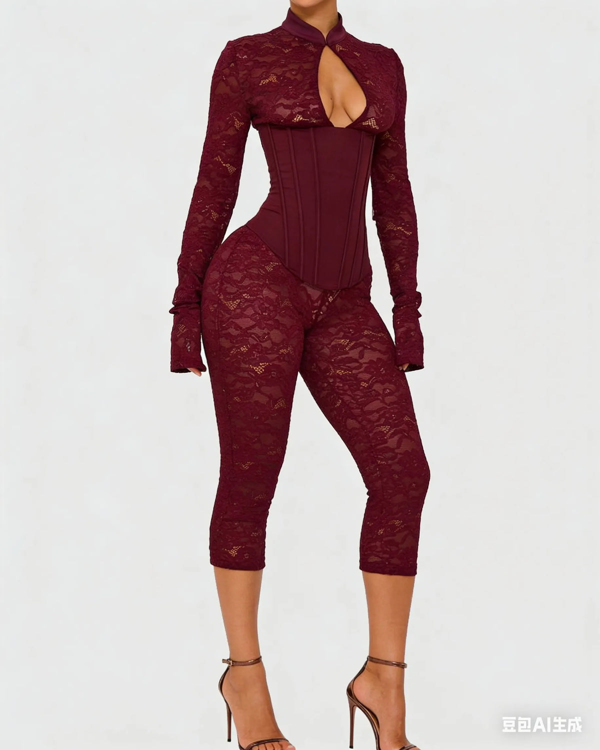 Lace Corset Long-sleeved Hourglass Jumpsuit