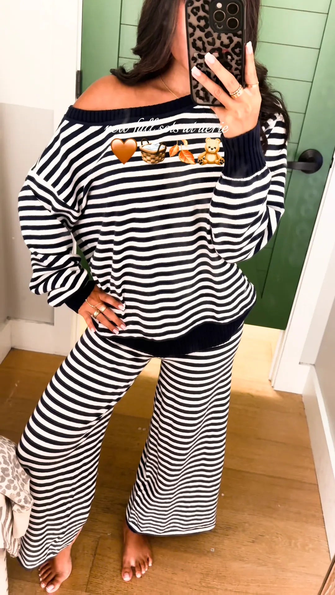 Striped Off‑Shoulder Knit Loungewear Set