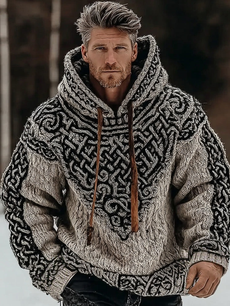 Men's Viking Celtic Art Cozy Knit Hooded Sweater