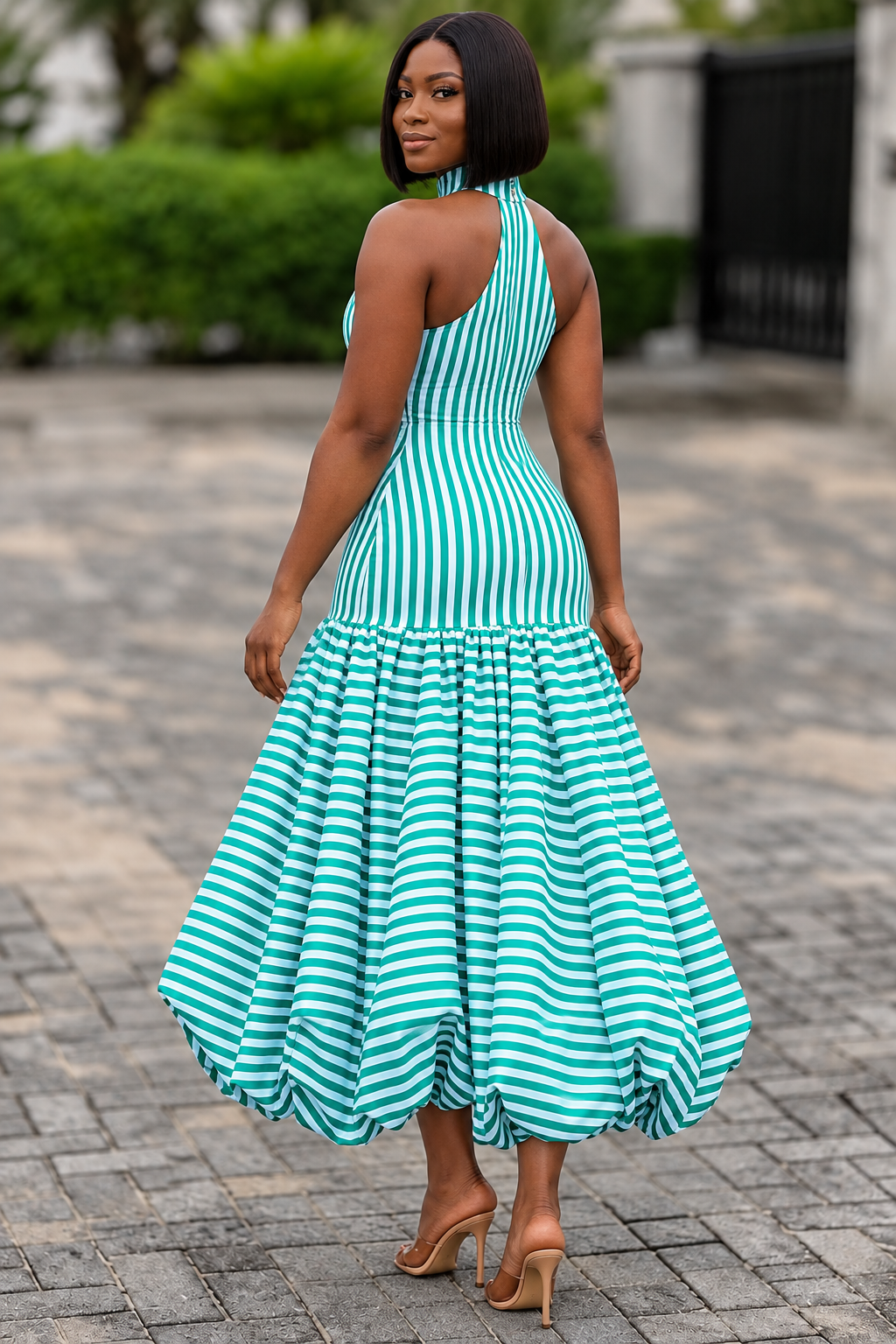 Women's Elegant Slim-Fit Bud-Hem Stripe Dress