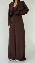 Taupe Cropped Blazer Two‑Piece Pants Set