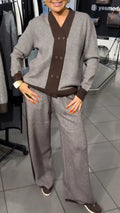 Color Block V-Neck Knit Two Piece Outfit Set
