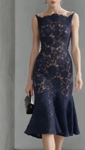 Off Shoulder Lace Mermaid Midi Dress