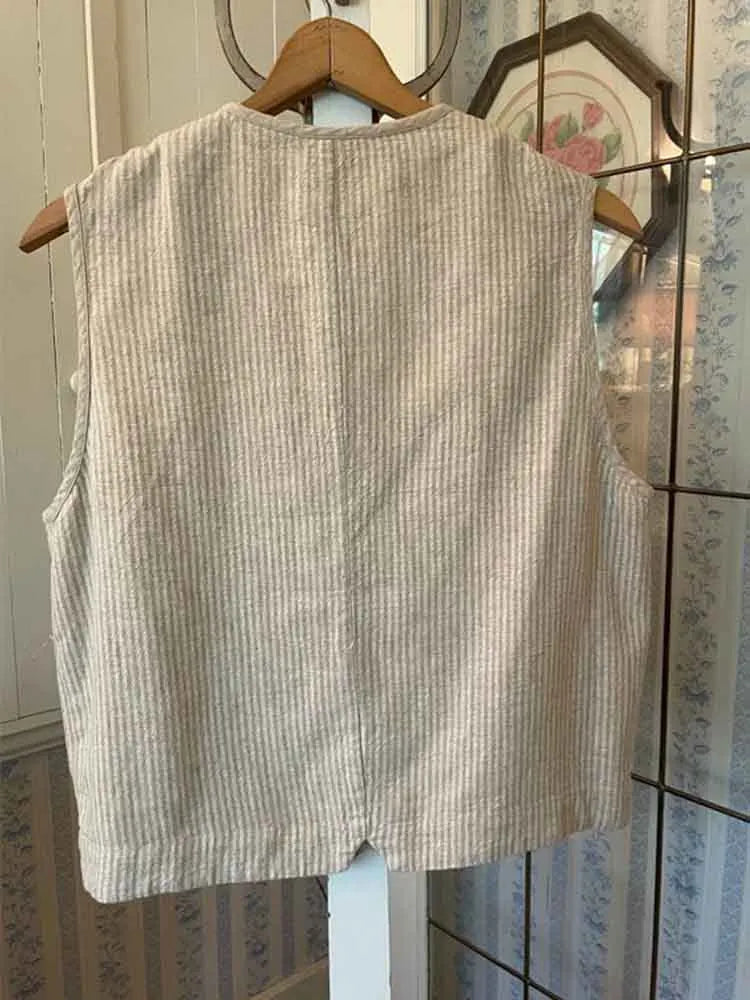 Women's Vintage Striped Linen Blend Versatile Vest
