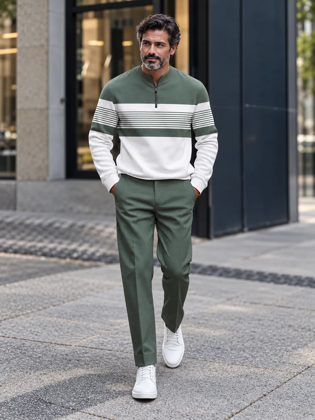 Men‘s Stripe Half Zip Sweatshirt & Trousers Set
