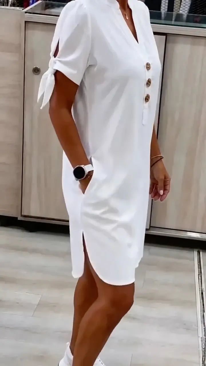 Women's V-Neck Short-Sleeve Shirt Dress