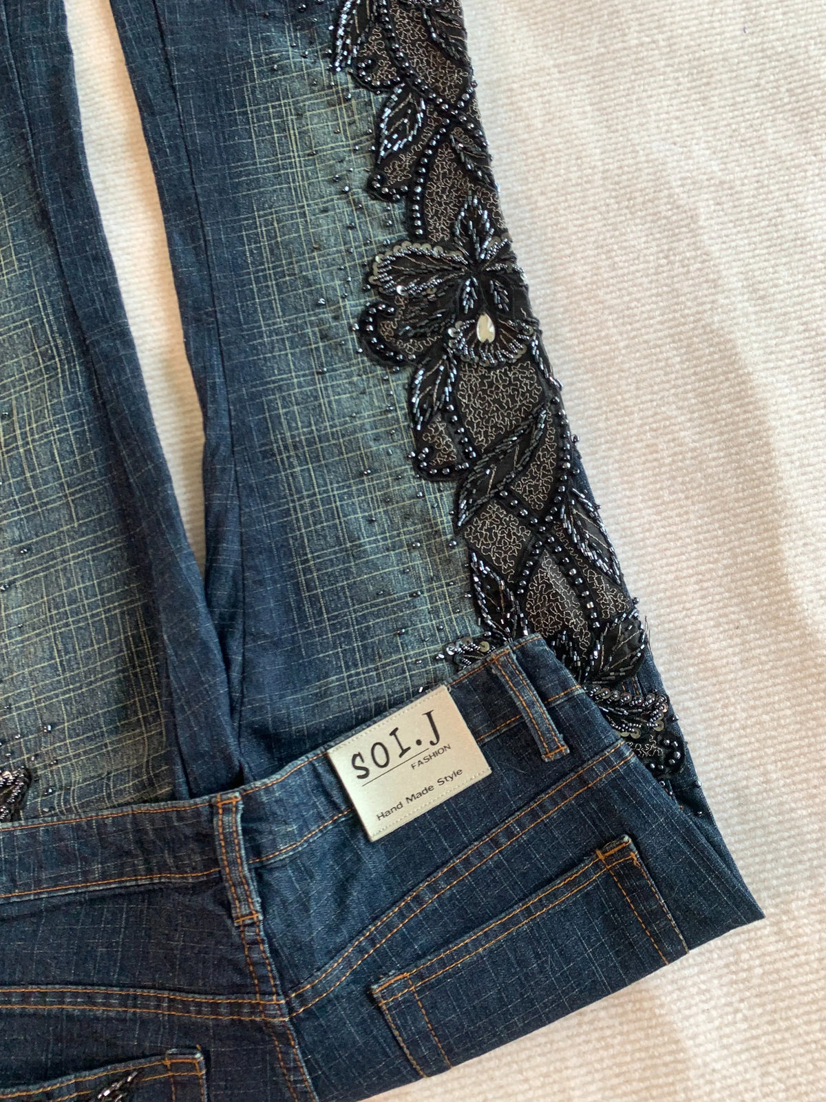 Beaded Floral Embroidery Flare Jeans
