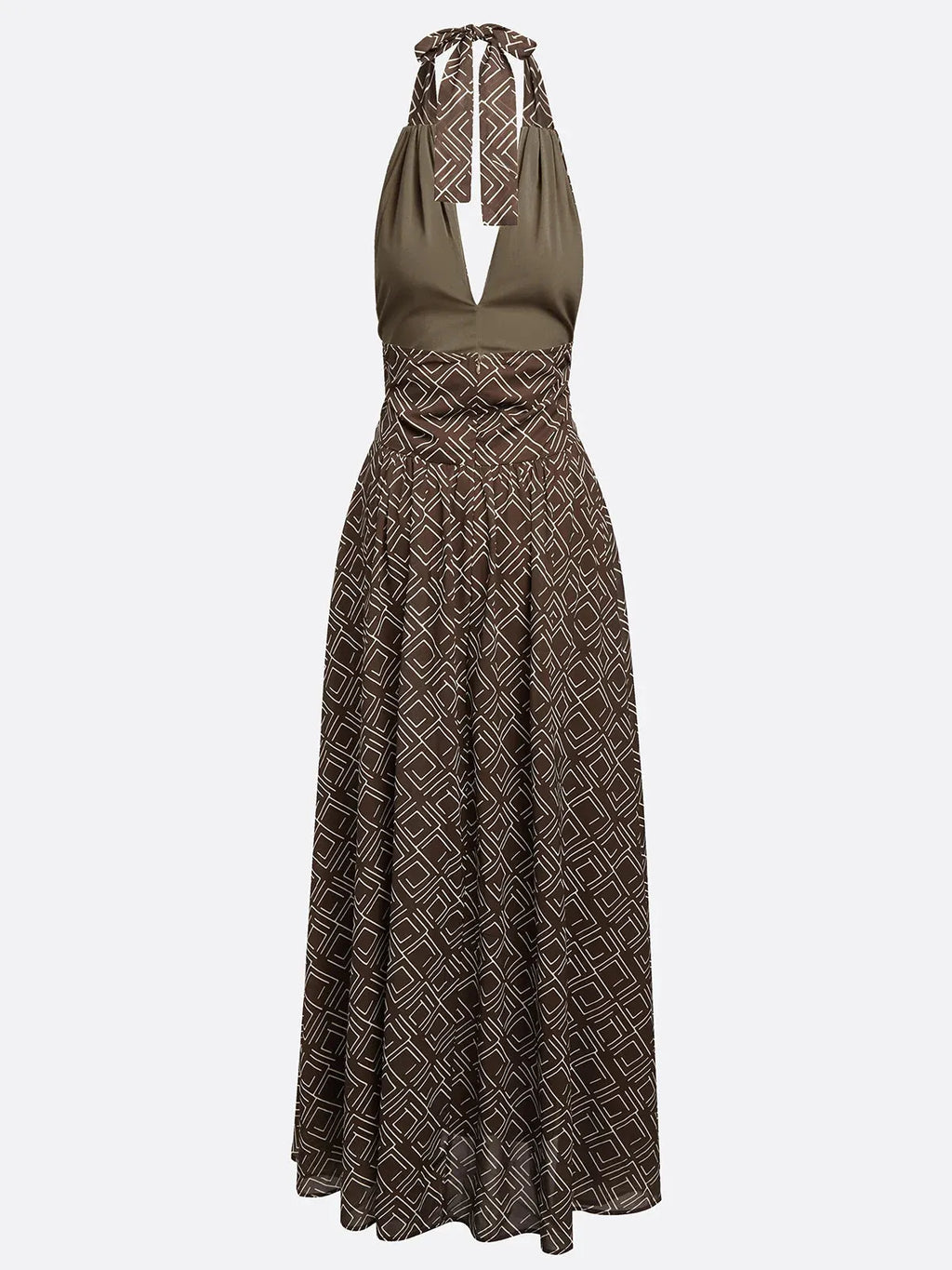 Brown Slit Classic Halter Sleeveless A-Line Maxi Dress