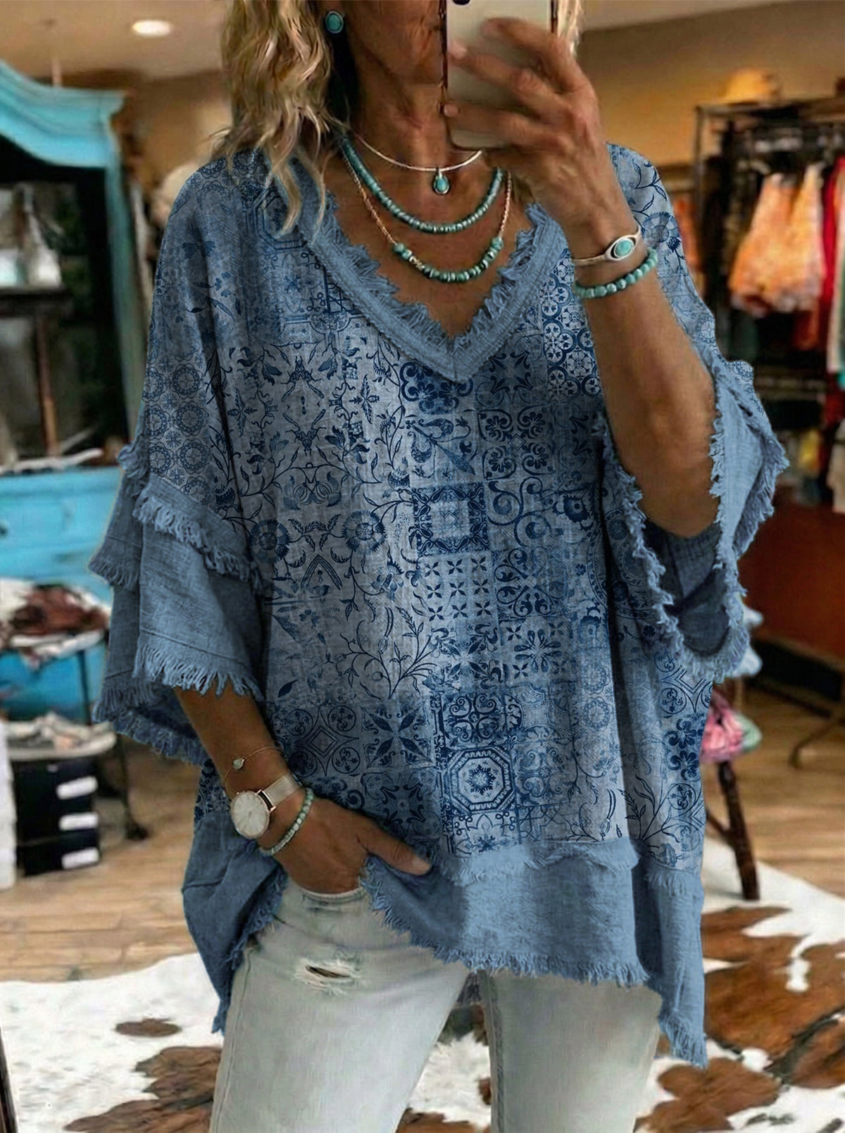 Vintage Art Patchwork Cotton And Linen Shirt