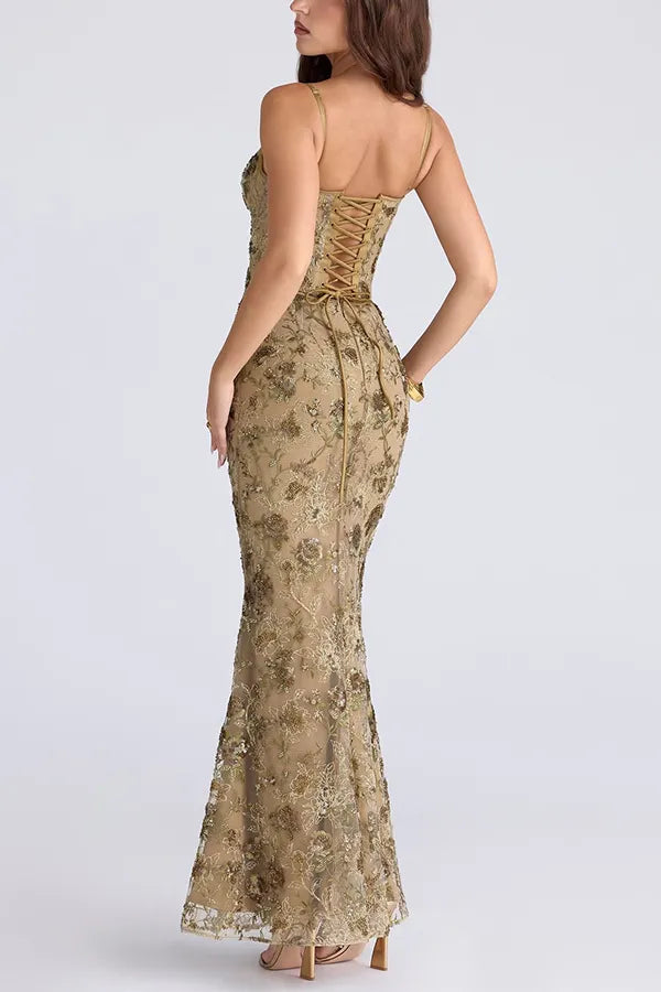 Stylish Sleeveless Halter-neck Slim-fit Backless Tie-up Elegant Maxi Dress