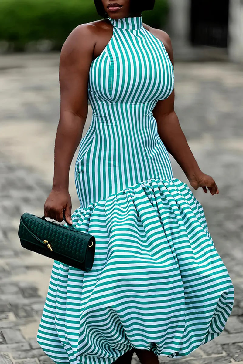 Women's Elegant Slim-Fit Bud-Hem Stripe Dress