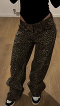 Rhinestone Leopard Print Straight Leg Pants