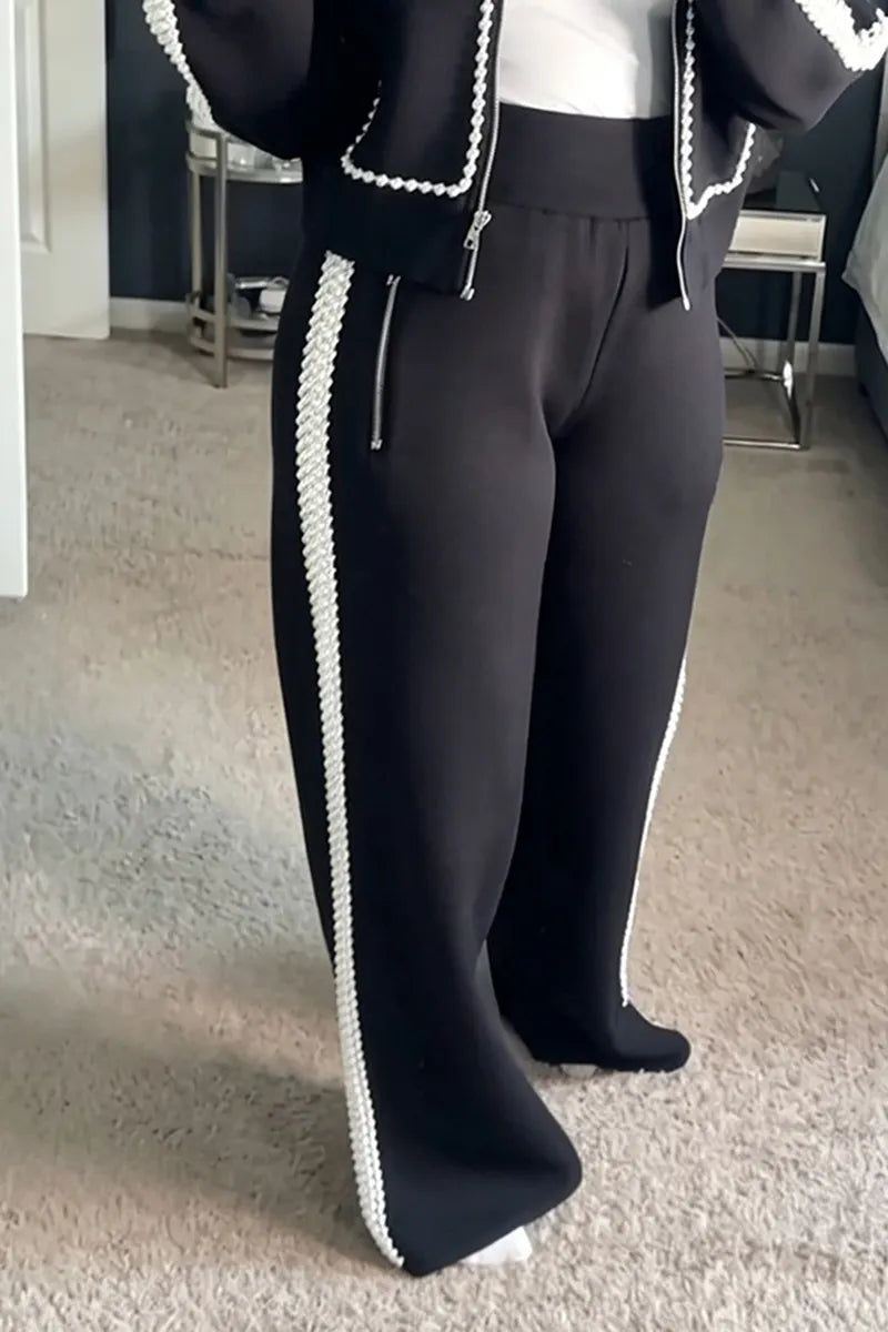 Women's Casual Beads Decoration Short Jacket or Pants