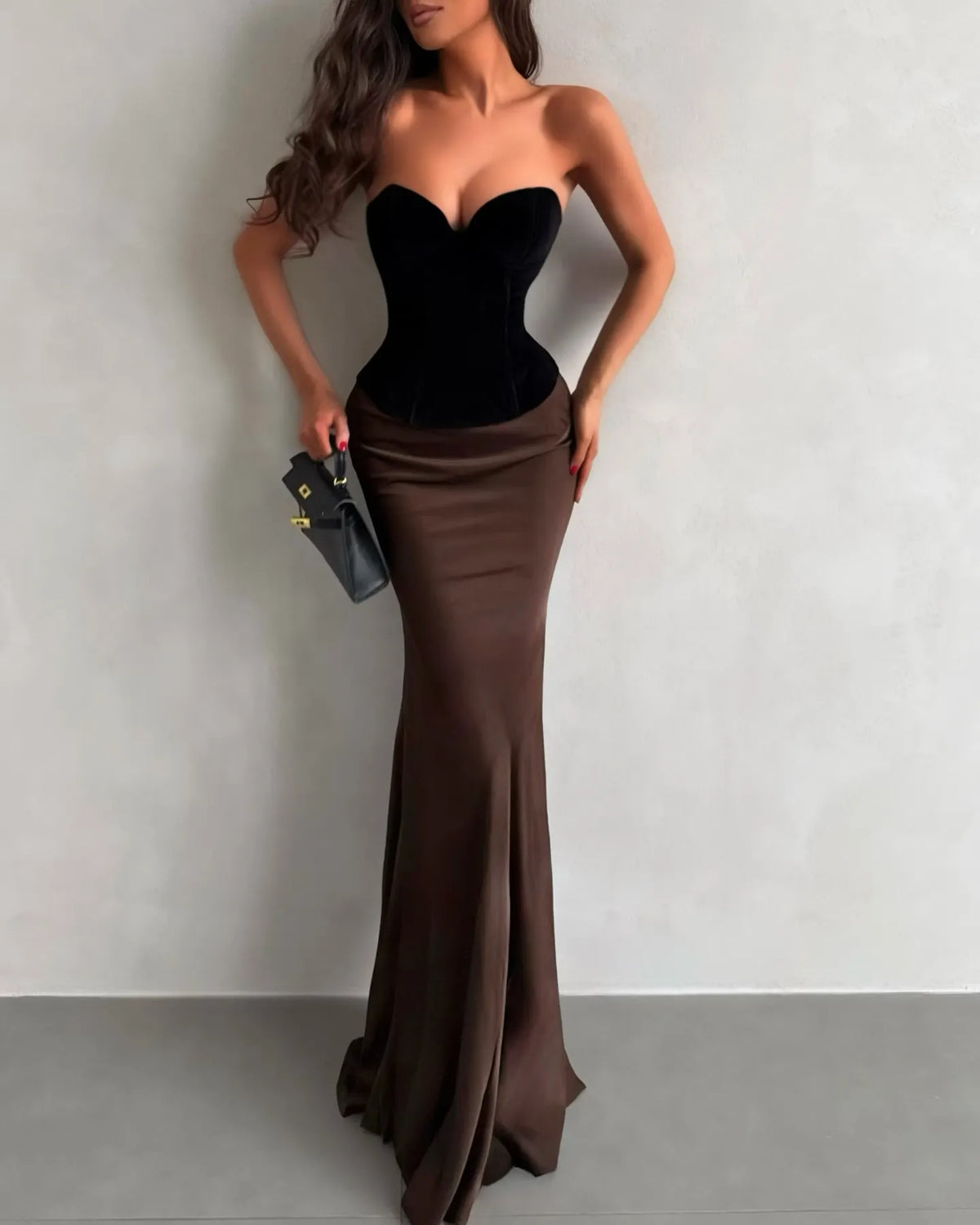 Cocoslly Strapless Sweetheart Sleeveless Long Mermaid Prom Dress | Black And Brown Satin CO0069